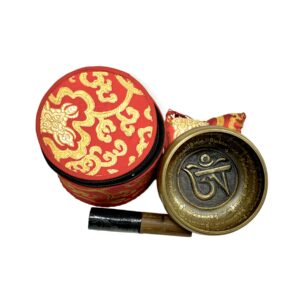 Cuenco 11 Cm Tibetano OM Con Caja Tela, Cojin Y Palito
